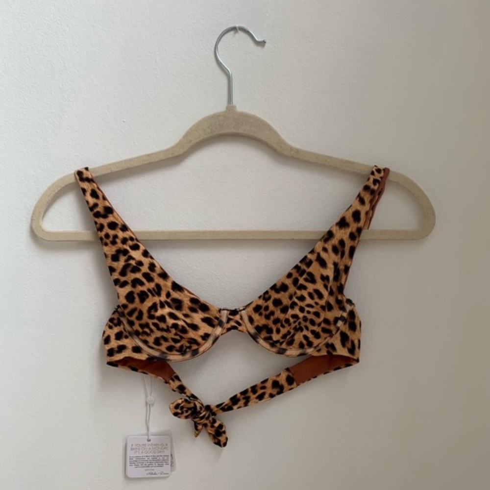 Monday Swimwear Leopard Print Bikini Top in Tan and Black